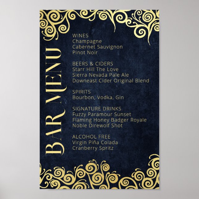 Affiche Mariage D'Hiver Luxury Marine Bleu Et Or (Devant)