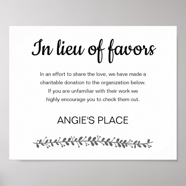 Affiche Mariage Don de Charité Au Lieu De Faveurs (Devant)