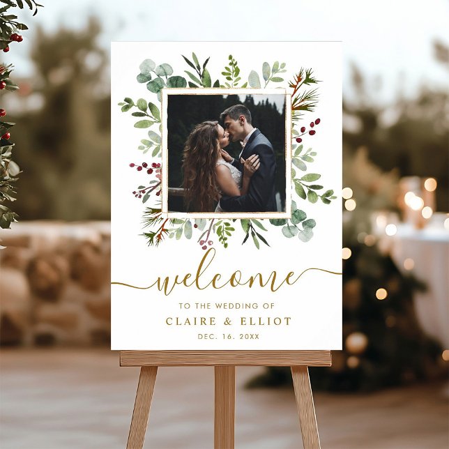 Affiche Mariage d'or de Noël botanique Bienvenue Photo (Créateur téléchargé)