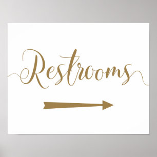 Affiche Mariage d'or Réstrooms panneau Flèche droite