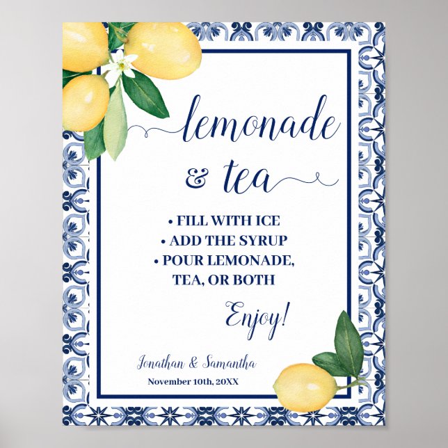 Affiche Mariage Douche de Bar à Citronnade Méditerranéenne (Devant)