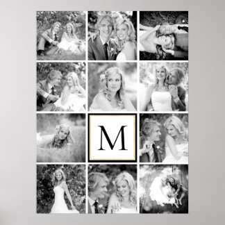Affiche Mariage douze photo collage et monogramme