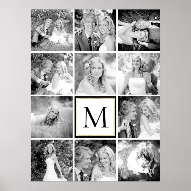 Affiche Mariage douze photo collage et monogramme (Devant)