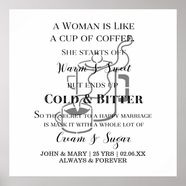 Affiche Mariage Drôle Comme Anniversaire Du Café Avec Des  (Devant)