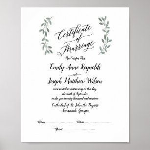 Affiche Mariage du certificat de mariage moderne Keepsaké