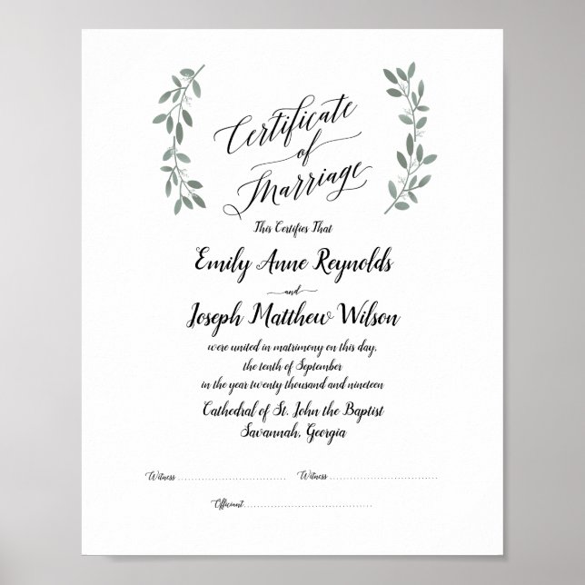 Affiche Mariage du certificat de mariage moderne Keepsaké (Devant)