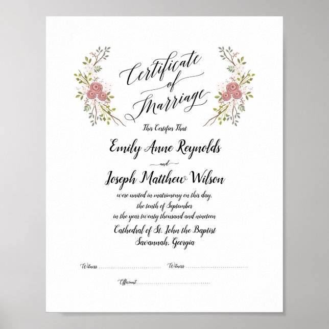 Affiche Mariage du certificat de mariage moderne Keepsaké (Devant)