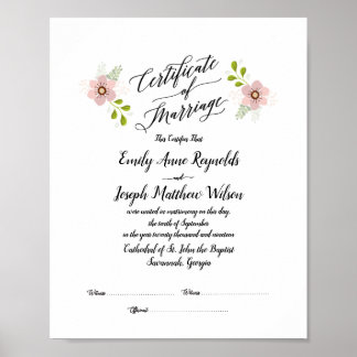 Affiche Mariage du certificat de mariage moderne Keepsaké