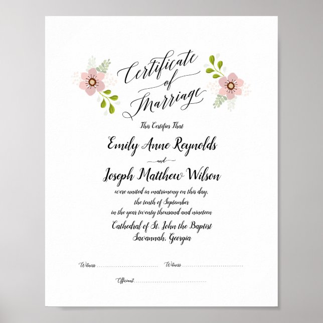 Affiche Mariage du certificat de mariage moderne Keepsaké (Devant)