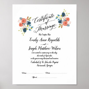 Affiche Mariage du certificat de mariage moderne Keepsaké