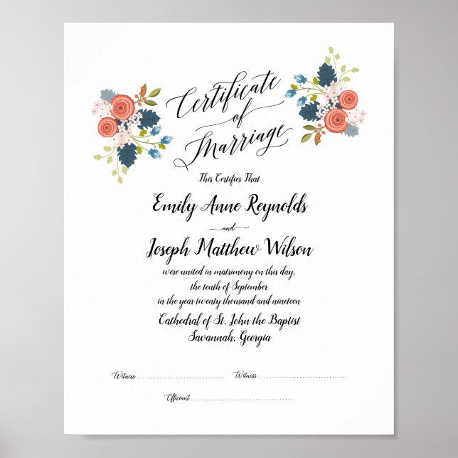 Affiche Mariage du certificat de mariage moderne Keepsaké (Devant)