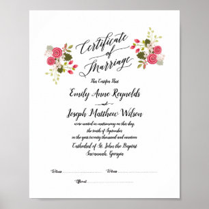 Affiche Mariage du certificat de mariage moderne Keepsaké