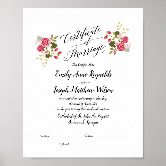 Affiche Mariage du certificat de mariage moderne Keepsaké (Devant)