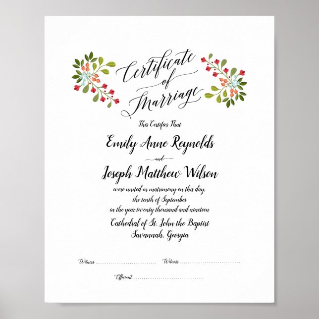 Affiche Mariage du certificat de mariage moderne Keepsaké (Devant)