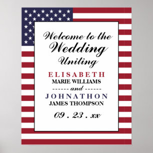 Affiche Mariage du drapeau américain Bienvenue