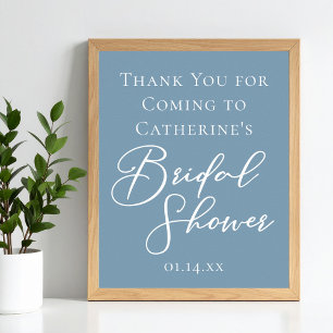 Affiche Mariage Dusty Blue Personnalisé Écriture Blanche