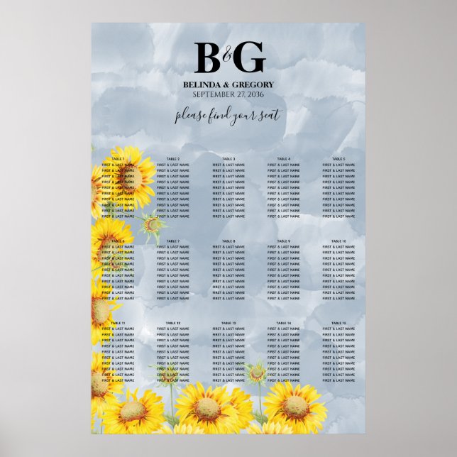 Affiche Mariage Dusty Blue Sunflowers (Devant)