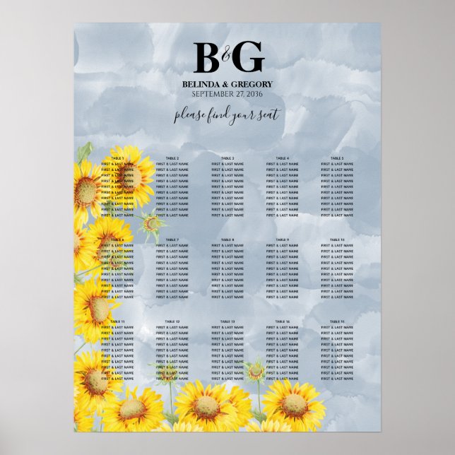 Affiche Mariage Dusty Blue Sunflowers (Devant)