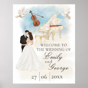 Affiche Mariage élégant avec mariée et chambre  Piano   Vi