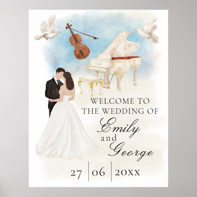 Affiche Mariage élégant avec mariée et chambre| Piano | Vi (Devant)