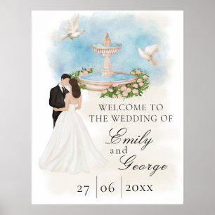 Affiche Mariage élégant avec mariée et mariée Foutain