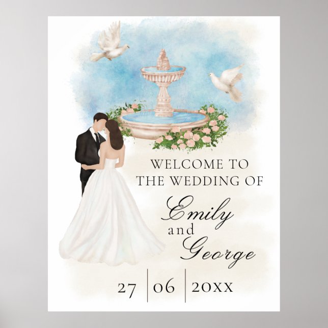 Affiche Mariage élégant avec mariée et mariée Foutain (Devant)