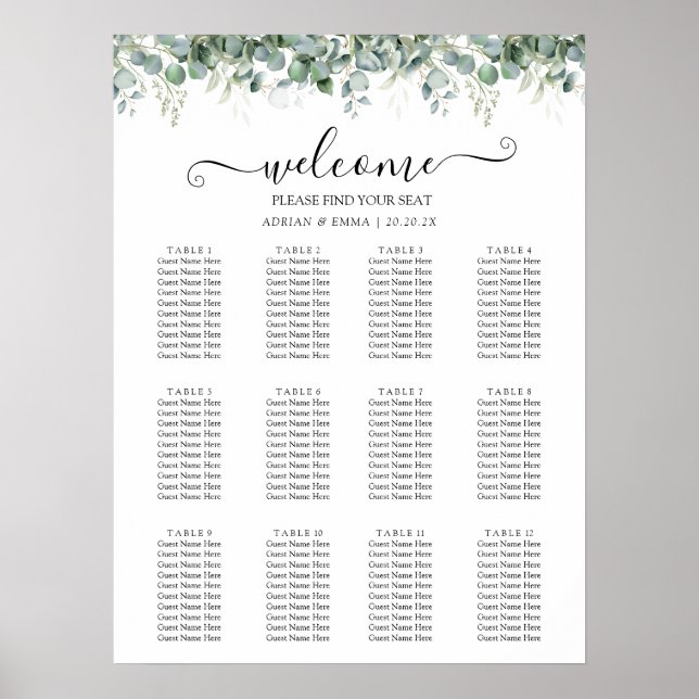 Affiche Mariage Élégant avec Verdure d'Eucalyptus (Devant)