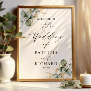 Affiche Mariage Élégant Bienvenue avec Feuillage Doré