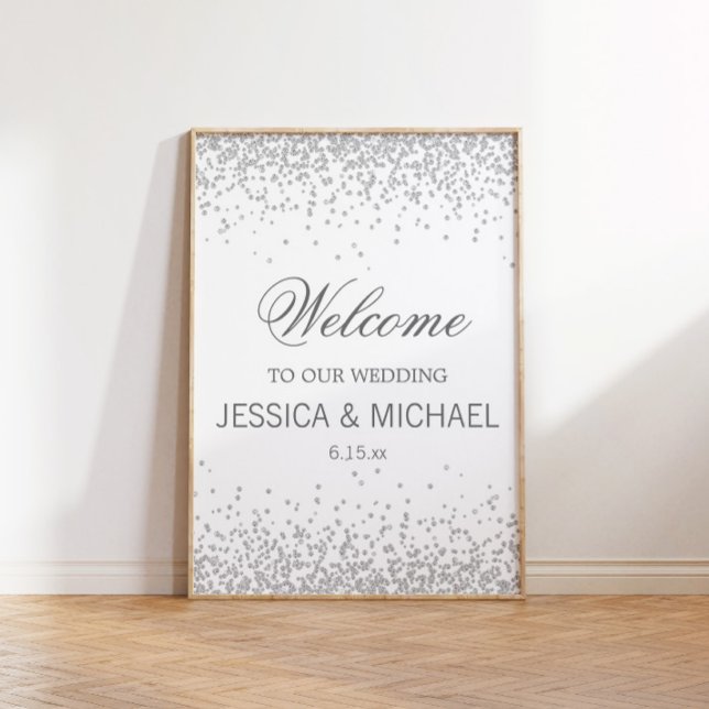 Affiche Mariage Élégant Blanc avec Paillettes Argentées Br (Créateur téléchargé)