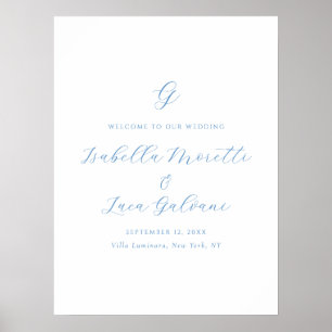 Affiche Mariage élégant bleu et blanc de style côtier chic
