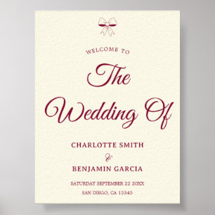 Affiche Mariage Élégant Burgundy Script Crème Ivoire