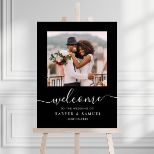 Affiche Mariage élégant calligraphie photo de bienvenue