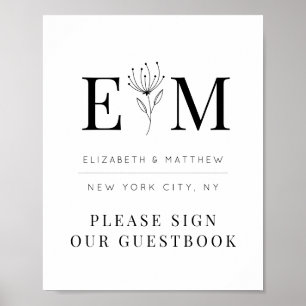 Affiche Mariage Élégant Chic Moderne Monogramme Foliage