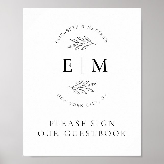 Affiche Mariage Élégant Chic Moderne Simple Chic Monogramm (Devant)