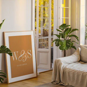 Affiche Mariage élégant couple initiales moutarde