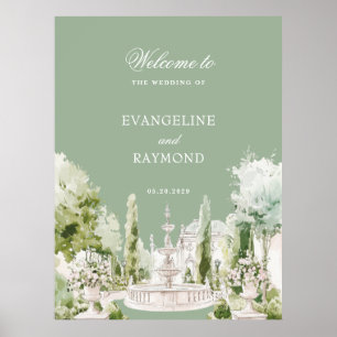 Affiche Mariage élégant dans un jardin de manoir à l'aquar