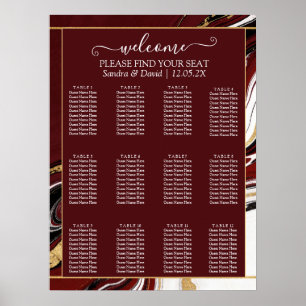 Affiche Mariage élégant en marbre burgundy et or