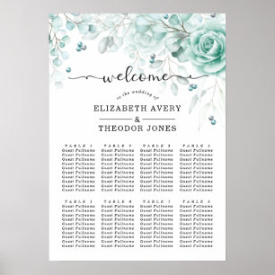 Affiche Mariage élégant floral turquoise