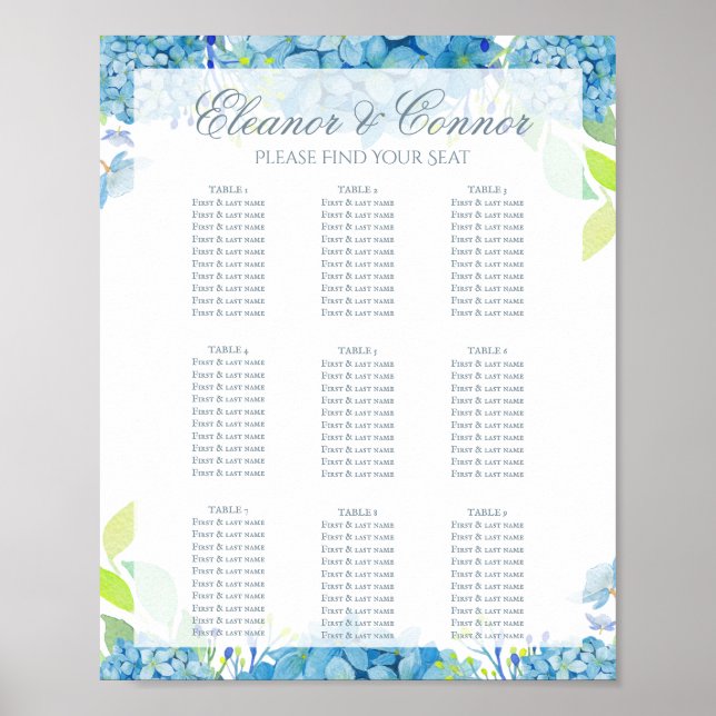 Affiche Mariage Élégant Hydrangea Bleue (Devant)