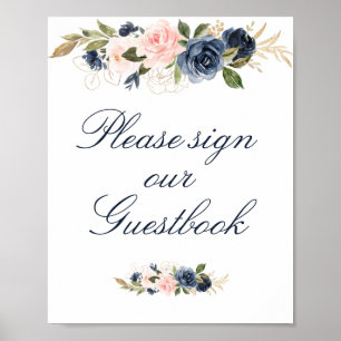 Affiche mariage élégant Navy & blush