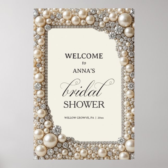 Affiche Mariage Elégant Perles (Devant)