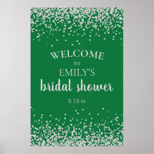 Affiche Mariage Émeraude Vert Confetti Argent Fête de Mari