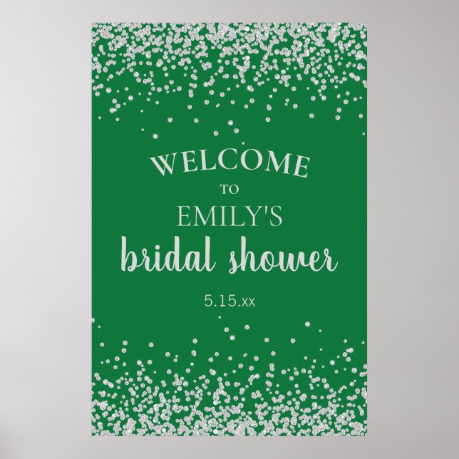 Affiche Mariage Émeraude Vert Confetti Argent Fête de Mari (Devant)