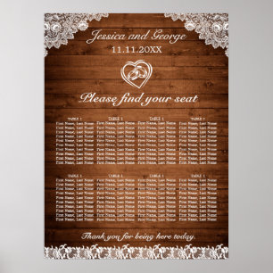 Affiche Mariage en bois rustique et dentelle blanche