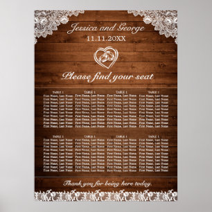 Affiche Mariage en bois rustique et dentelle blanche