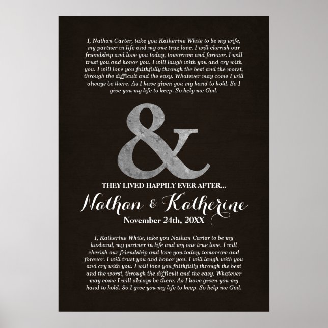 Affiche Mariage En Bois Sombre Et Argent Voit Heureusement (Devant)