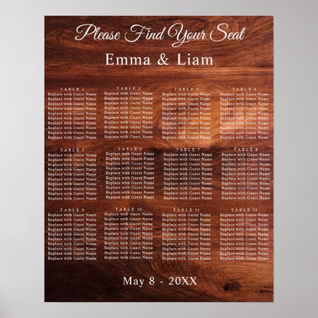 Affiche Mariage en Grain de Bois de Grange Rustique (Devant)