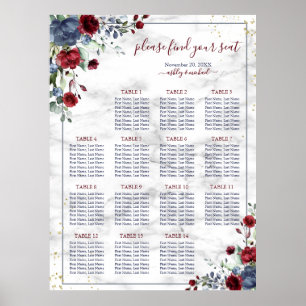 Affiche Mariage en marbre floral Dusty Burgundy