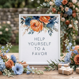 Affiche Mariage enseigne Favor Fleurs Orange Brûlé Navy