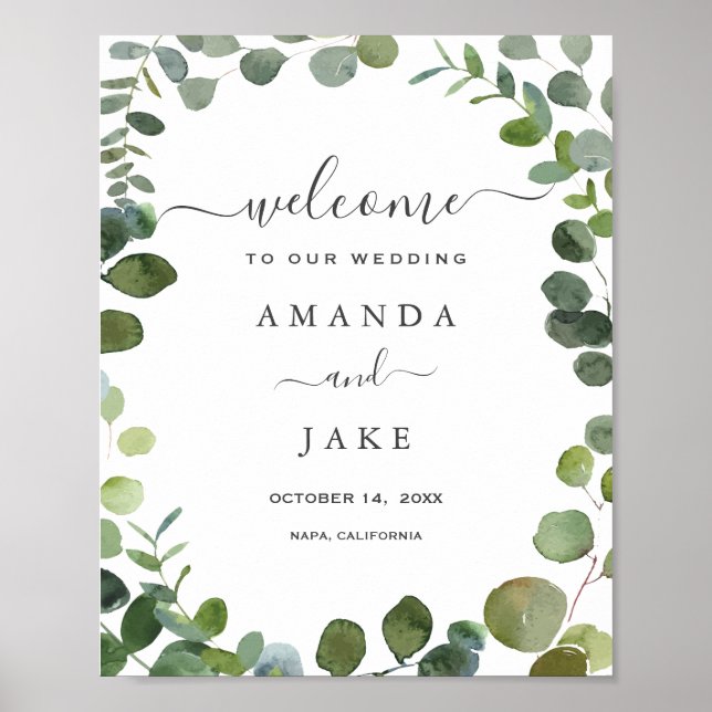 Affiche Mariage Eucalyptus à script chic (Devant)
